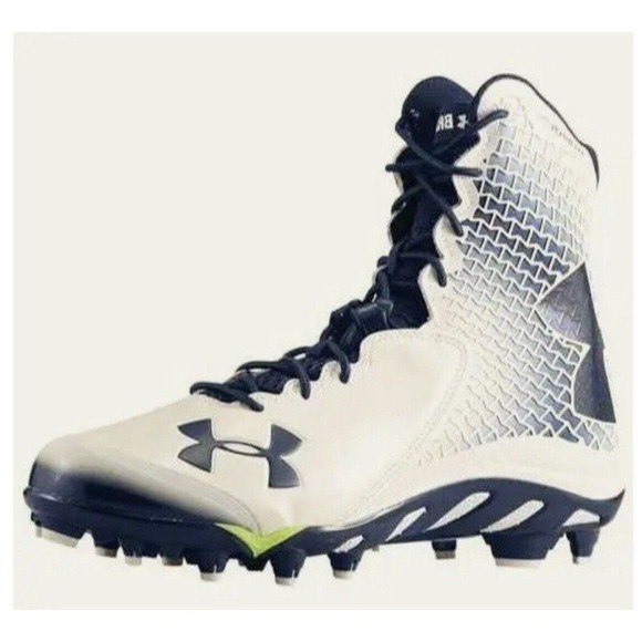 Under Armour Spine Brawler Clutchfit White Navy Football Mid Cleats Worn Once 15 - Picture 1 of 12